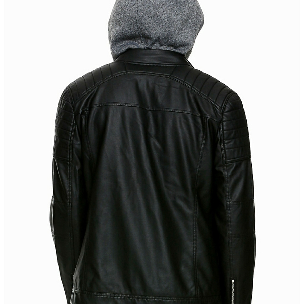 Hot Topic - Black Hooded Faux Leather Jacket